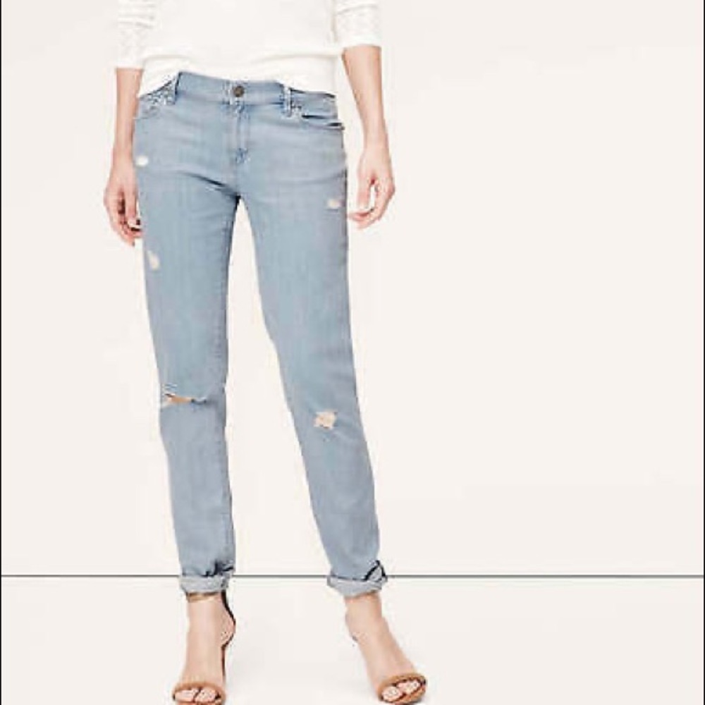 Railroad stripe relaxed skinny jean